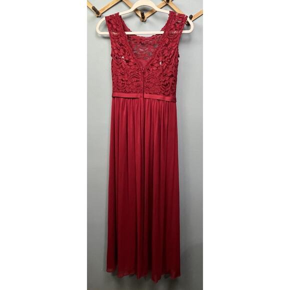 Davids Bridal Bridesmaid Dress Womens 2‎ Red Lace Bodice Chiffon Maxi F19328 - Picture 2 of 9